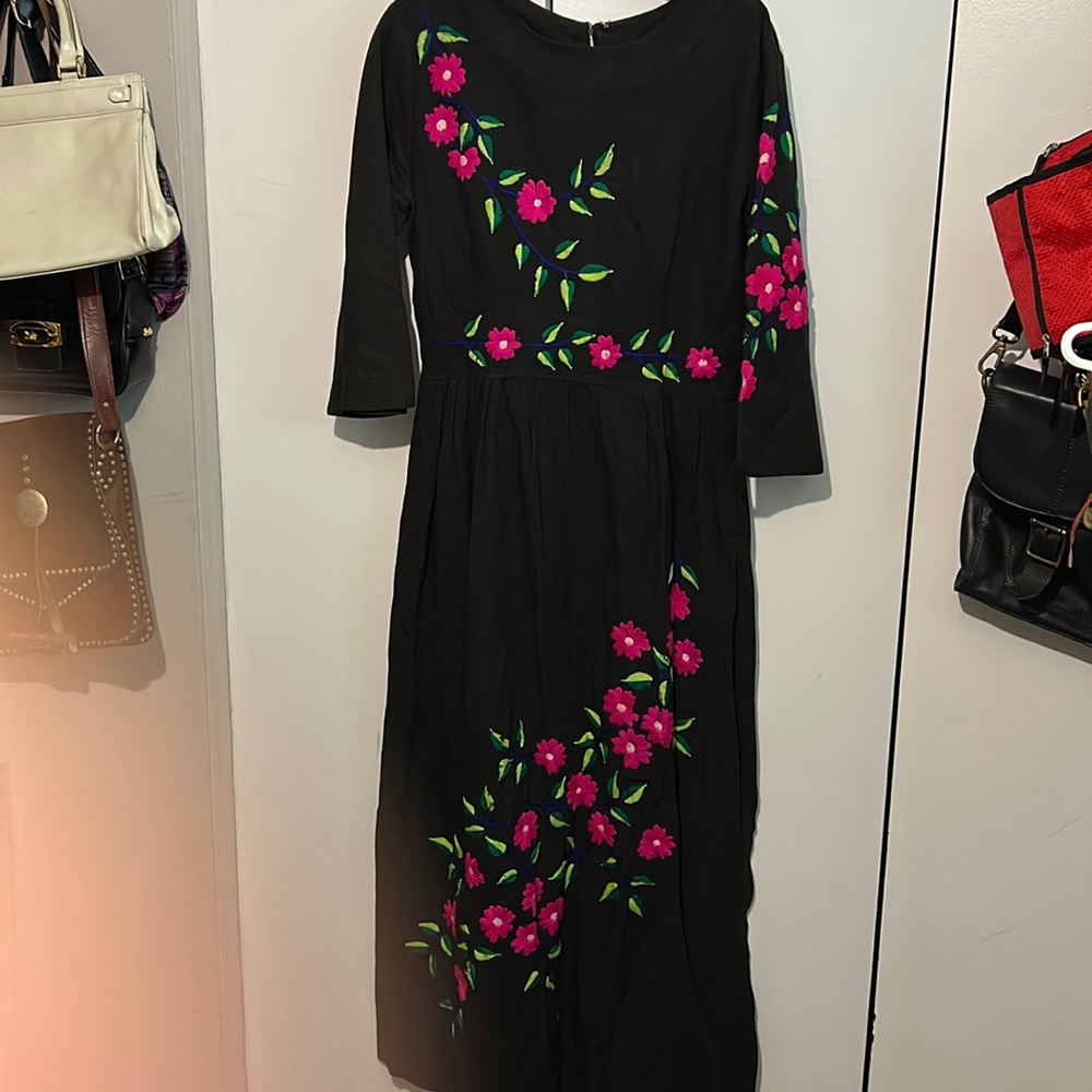 Artisan embroidered statement side slit dress